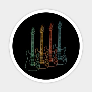 Four S-Style Electric Guitar Outlines Retro Color Magnet
